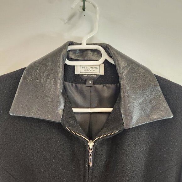 Beechers Brook Wool Zip Up Blazer Faux Leather Collar Sleeves - Size 6 - Picture 2 of 10
